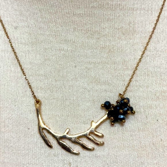Rustic Goldtone Necklace with Dark Blue Crystal Accent - Picture 2 of 4